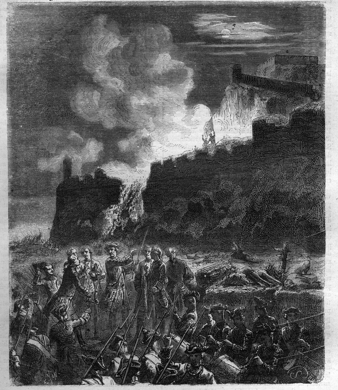 Válka o španělské dědictví (1701-1714) mezi Francií a jejím spojencem Španělskem a koalicí evropských zemí. Rytina v „Histoire des Papes-Rois-Queen and Empereurs a travers les století“ od Maurice Lachatre od French School
