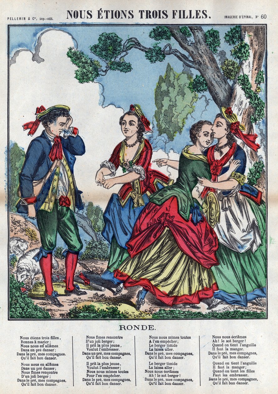 Byly jsme tři dívky. Tři dívky si hrají s pastýřem a znepříjemňují mu to. (Chants et chansons populaire de la France) Imagine d