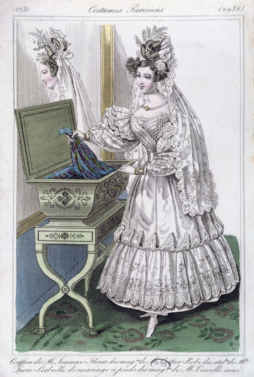 Svatební šaty, módní talíř od Costumes Parisiens, 1831 od French School