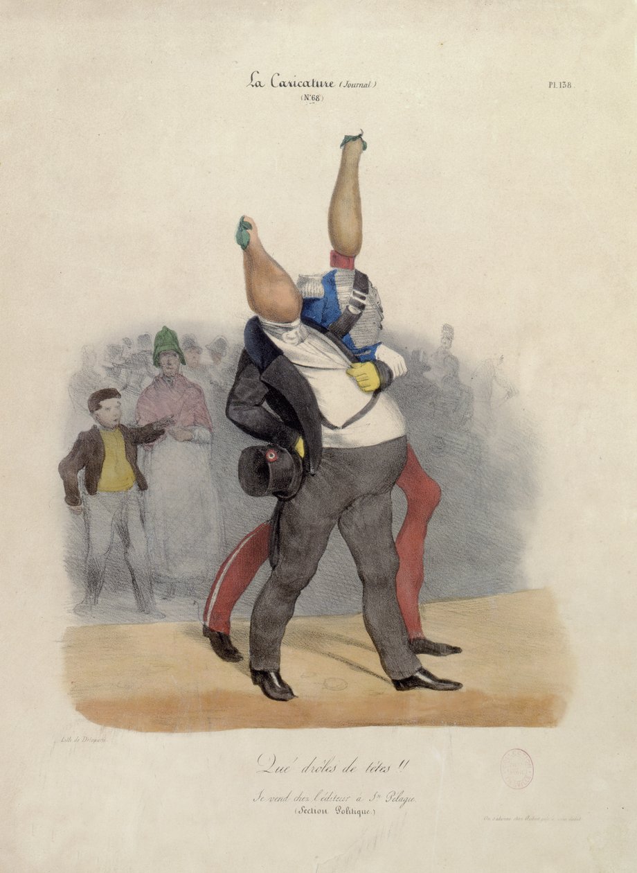 What Funny Heads!, karikatura Louis-Philippe dOrleans (1773-1850) a Charles X (1757-1836) kolem roku 1830 od French School
