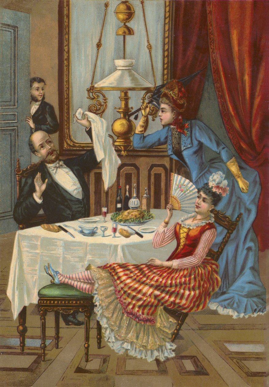 Manželka kárá manžela za to, že pozval na večeři svou milenku (chromolit) od French School