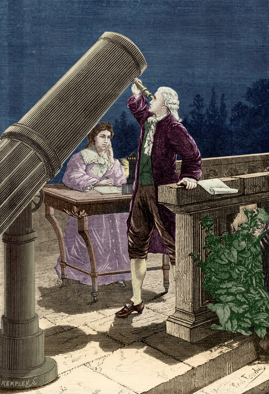 William Herschel (1738-1822) Objevuje planetu Uran (rytina) od French School