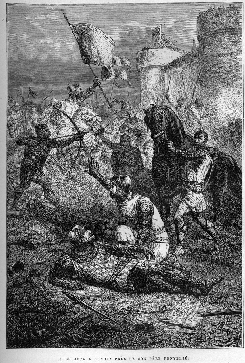William I. je zraněn svým synem Robertem při bojích ve Francii, 1076 - povstání Roberta Courteheuse od French School