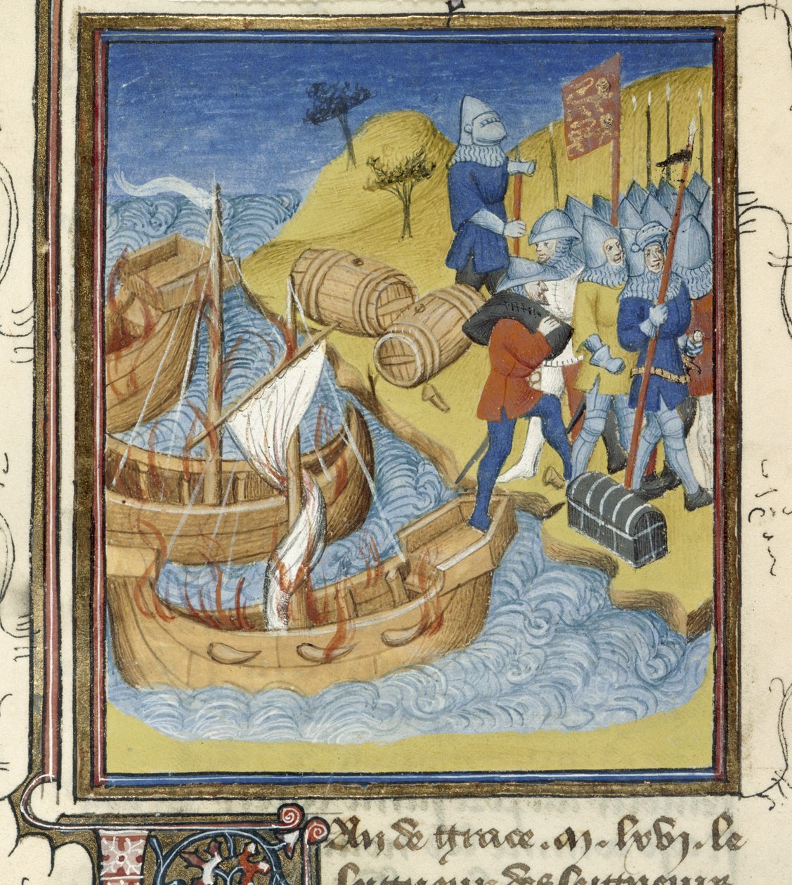 William I přistává se svou armádou a vybavením v Anglii (miniatura) od French School