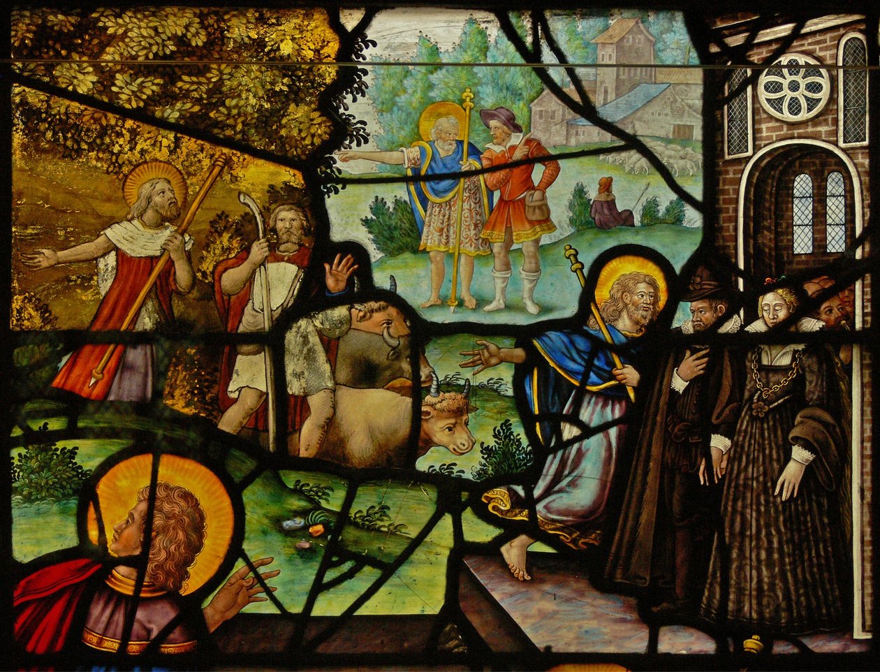 Window Charnier-10 zobrazující Mannu z nebe; Kristus a hostie od French School