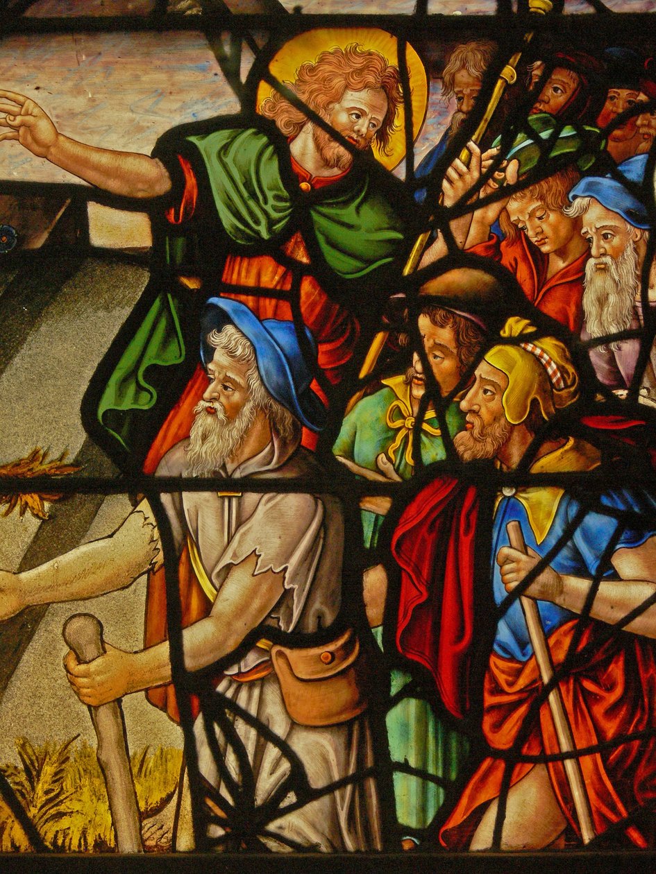 Window Charnier-10 zobrazující Mannu z nebe; Kristus a hostie od French School