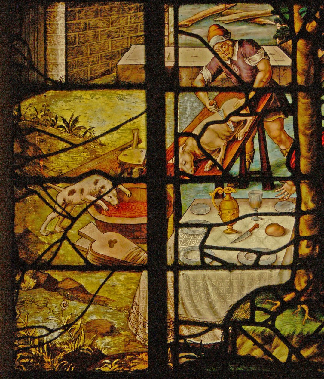 Window Charnier-13 zobrazující zabití prasete (vitráže) od French School