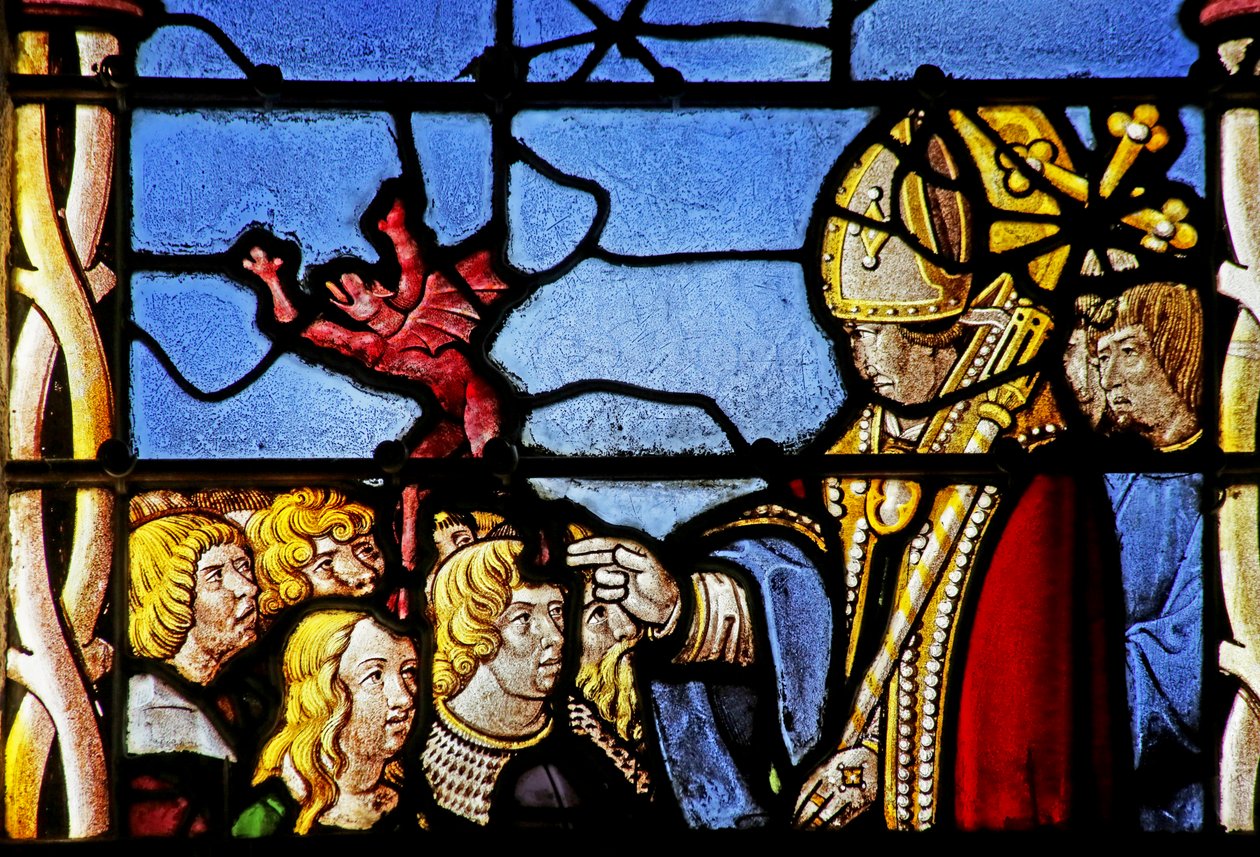 Okno zobrazující Saint Cler: vymítá démona z Hasterie od French School