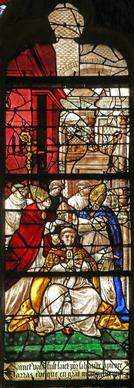 Okno zobrazující scénu ze života Saint Vast (vitráže) od French School