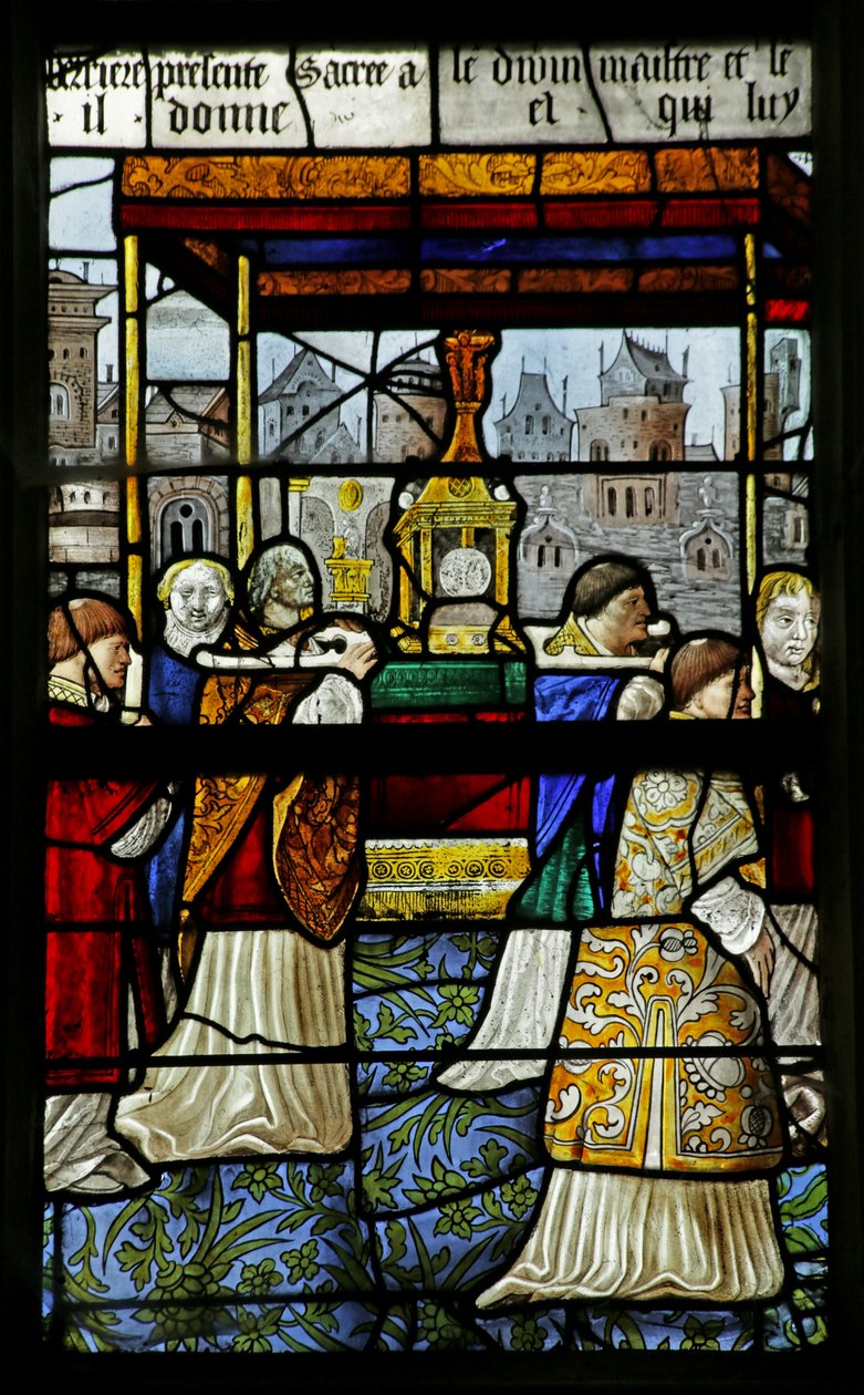Okno zobrazující procesí Nejsvětější svátosti, detail 2921654, 1530 od French School