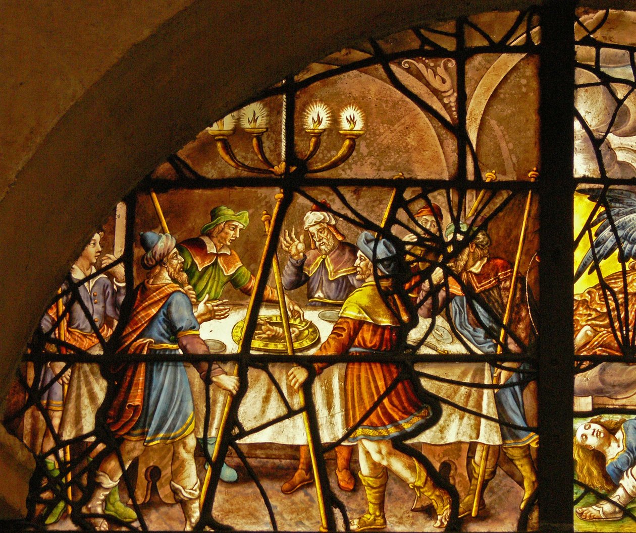 Okno v Charnier (š.6) zobrazující Pesach od French School