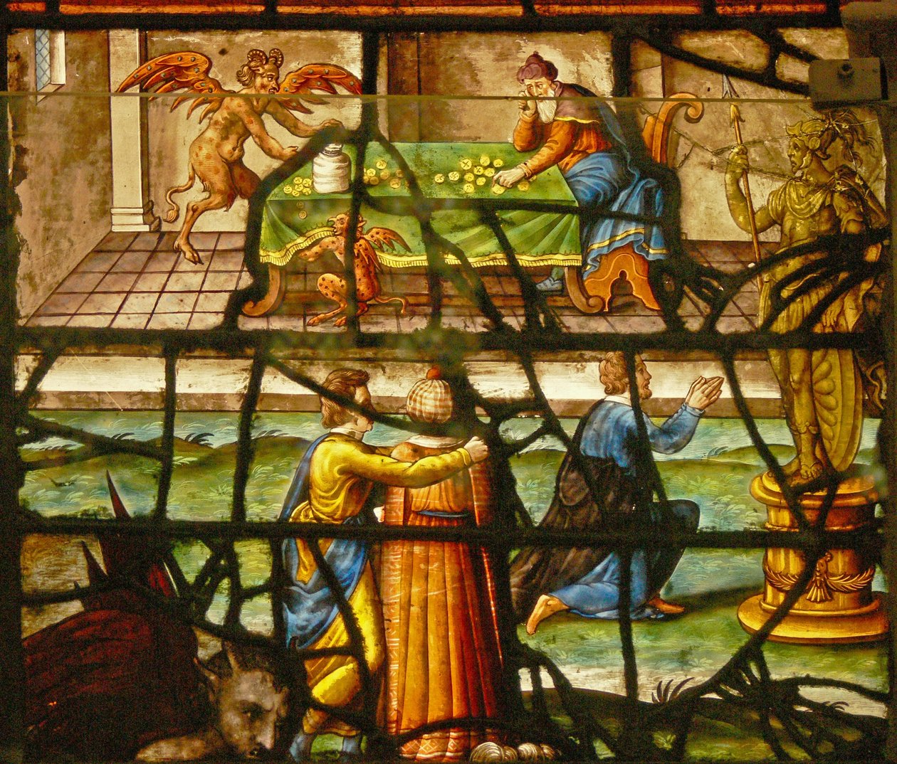 Okno v Charnier (w.6) zobrazující Pesach, Velikonoce a hříchy ( hazard a modlářství od French School