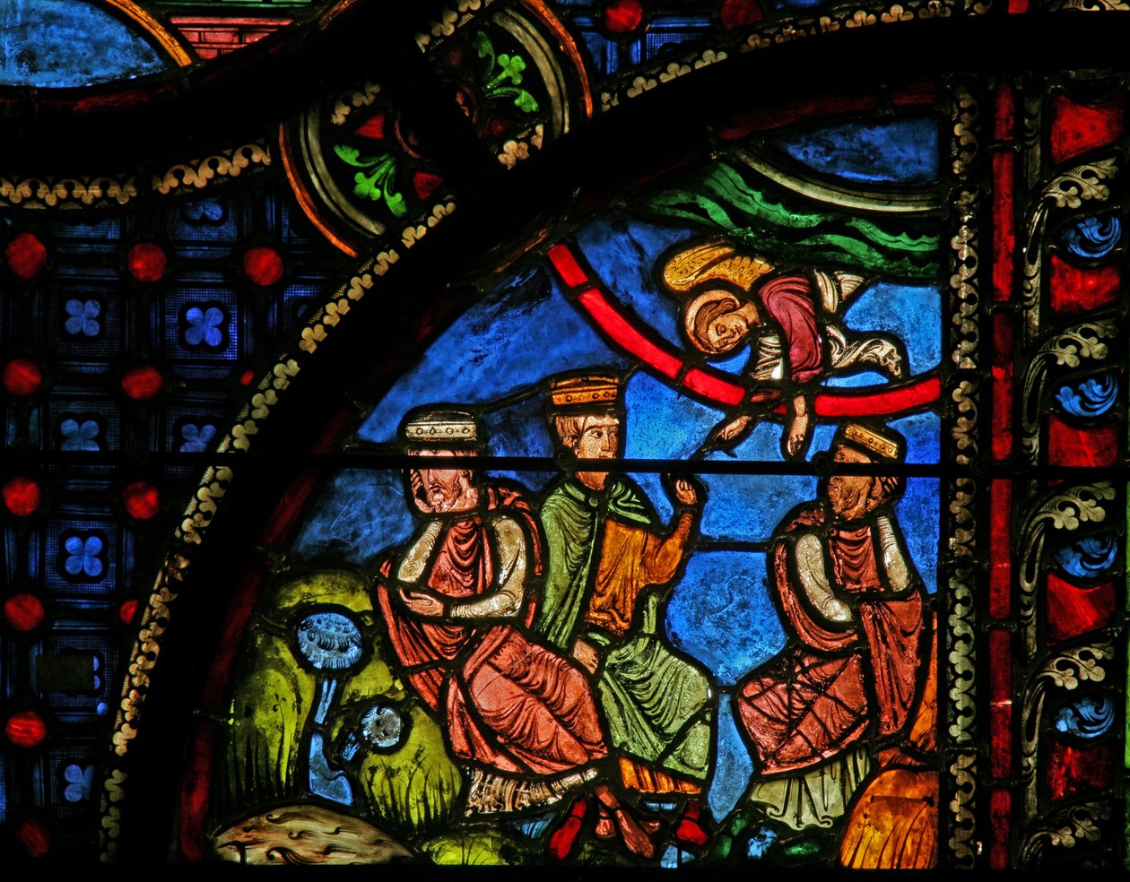 Okno w0 zobrazující Magi jsou ve snu varováni od French School