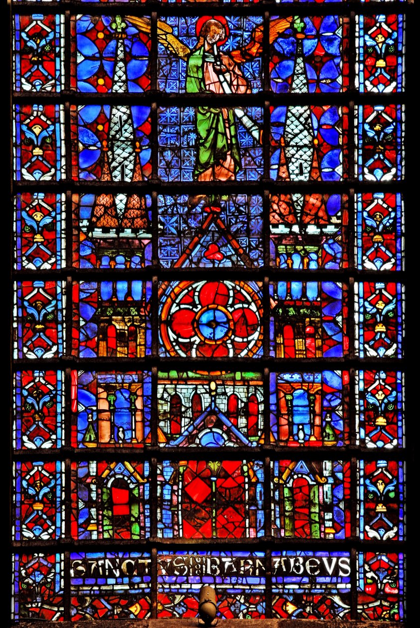 Okno w107 zobrazující církevní katedrálu v Therouanne od French School