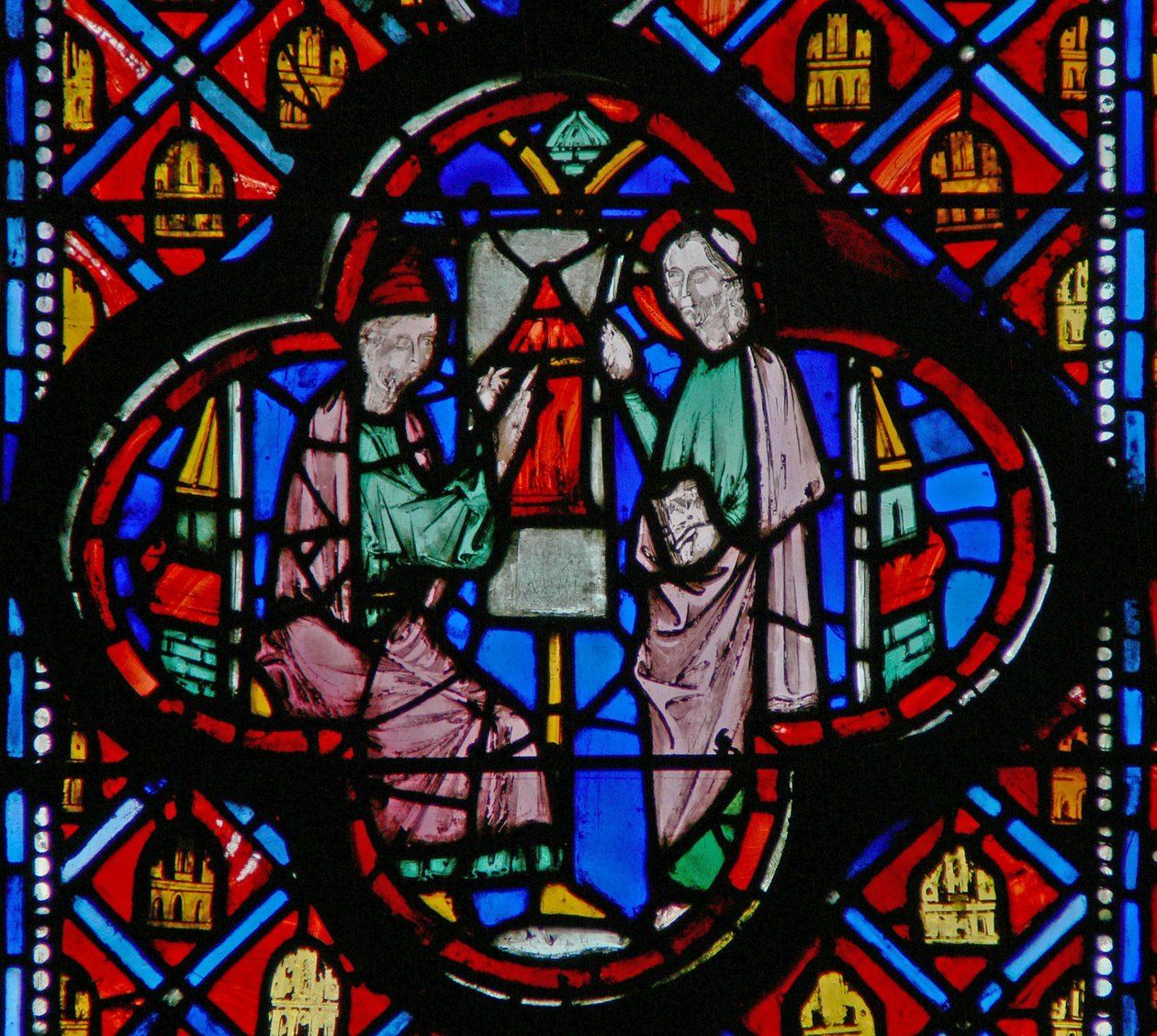 Window w10 Ezekiel nakreslí plán Jeruzaléma na tabletu Ez IV 1 od French School