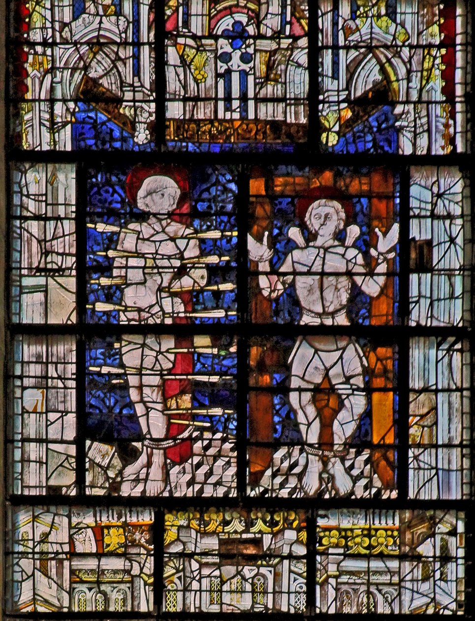 Okno w115 zobrazující svatého Sebastiana a svatého Quentina od French School
