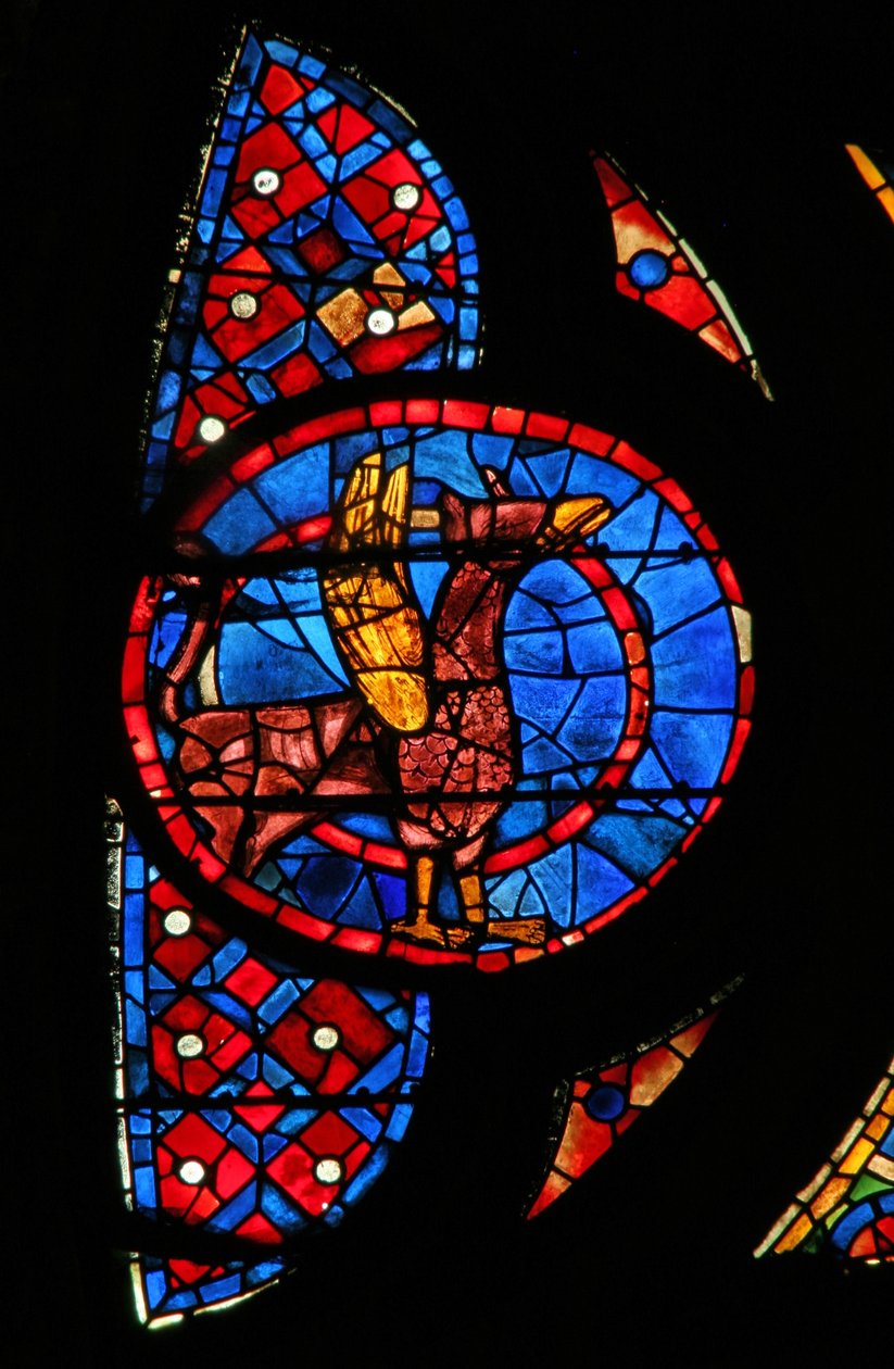 Okno w115 zobrazující okřídlenou šelmu od French School