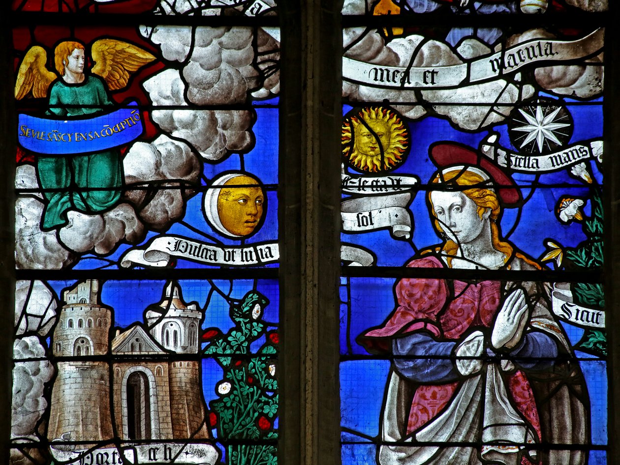 Okno w11 zobrazující detail z Litanií k Panně Marii od French School