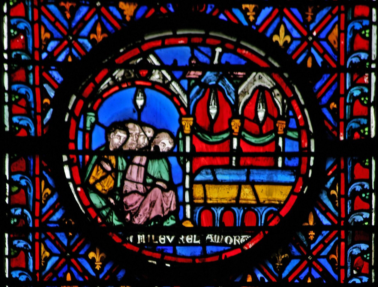 Okno w12 lidé pláčou nad smrtí Judith. Judita XVI. 29 od French School
