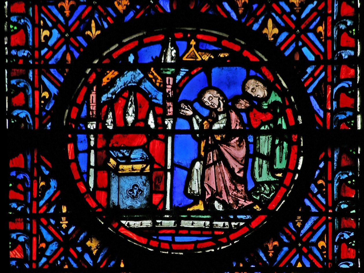 Okno w12 lidé pláčou nad smrtí Judith. Judita XVI. 29 od French School
