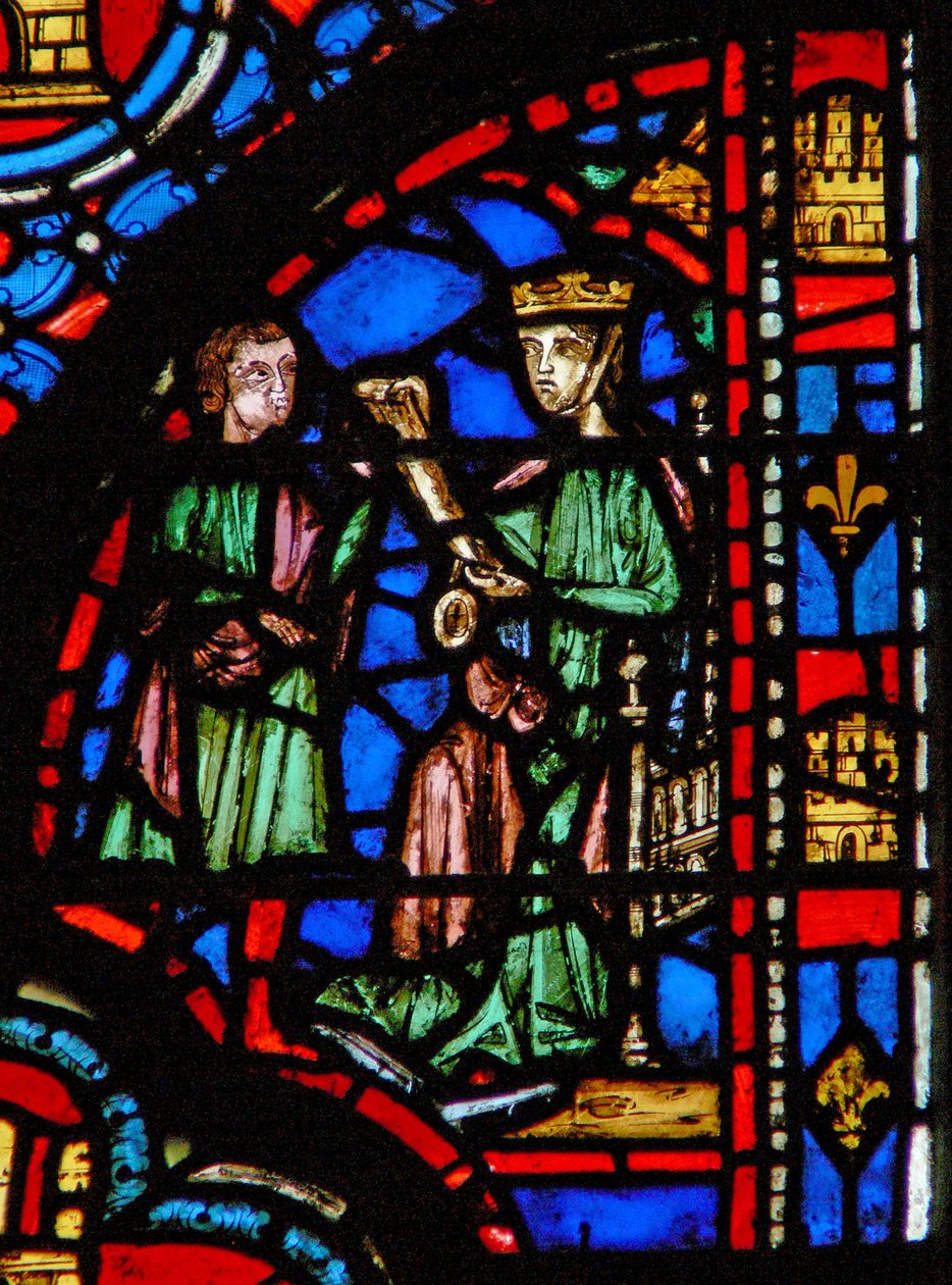 Window w13 Esther posílá Hathacha Mordecai Esth IV 6-8 od French School