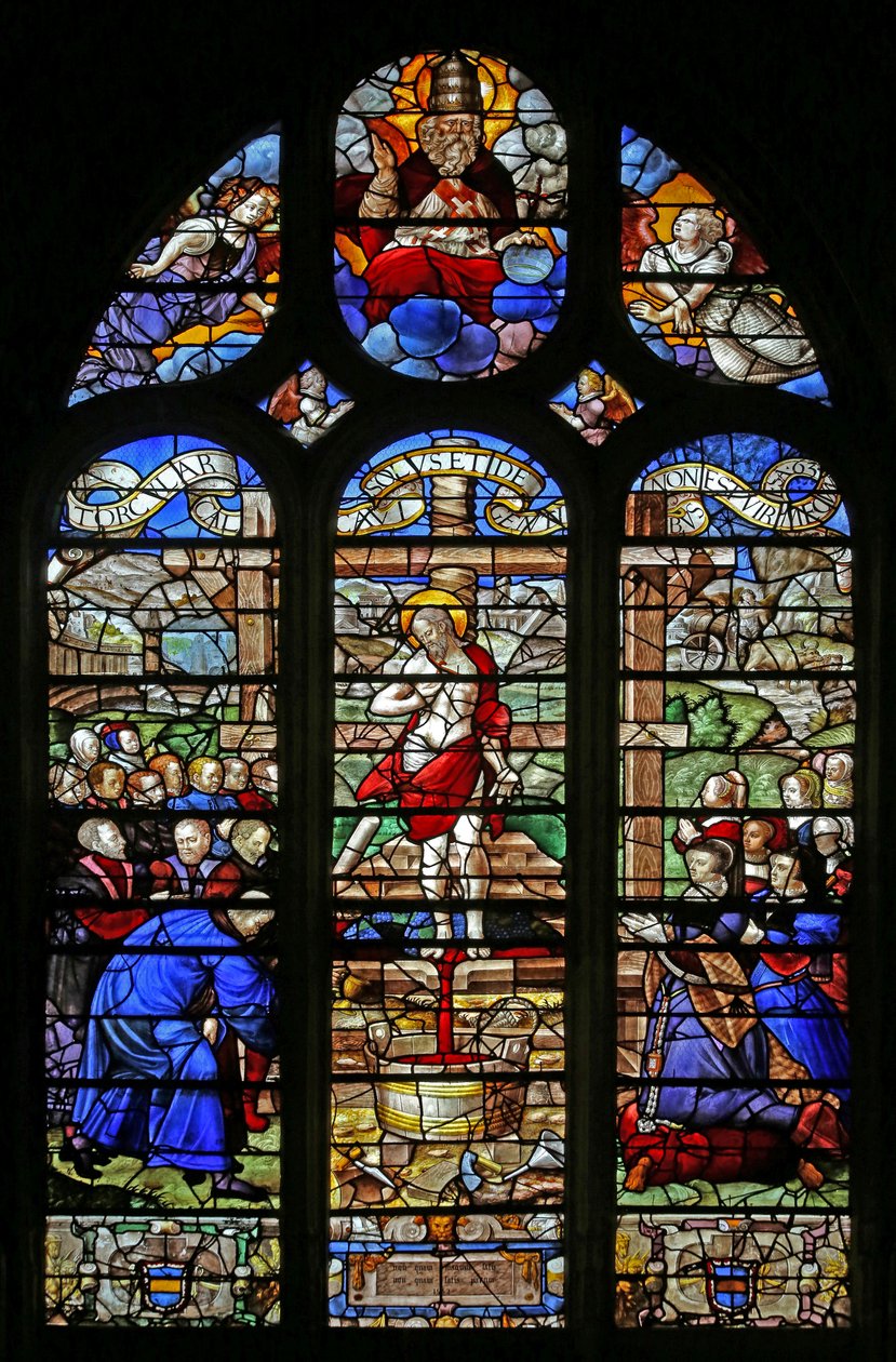 Okno w14 zobrazující Mystic Press; dárce Jean le Teillieur des Ebrieux od French School