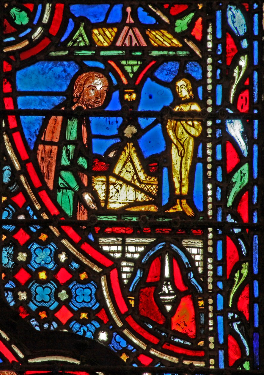 Okno w14 Archa úmluvy v chrámu Dagon (a idol) I Sam V 2 od French School