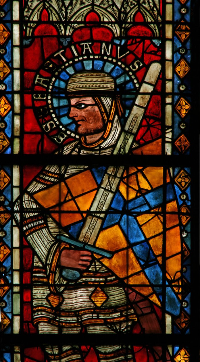 Okno w203 zobrazující svatého Sebastiána od French School