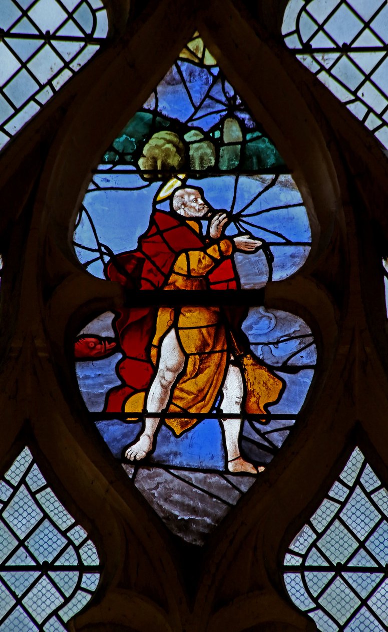 Okno w21 zobrazující Krista přiměje svatého Petra chodit po vodě - detail od French School