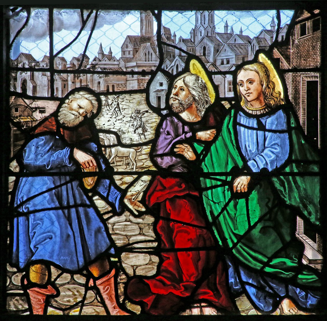 Okno w24 zobrazující Dva apoštolové dávají peníze muži (LAumone de St Thomas?) od French School