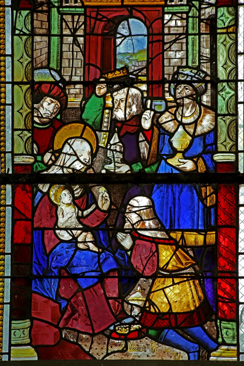 Okno w4 zobrazující Klanění tří králů od French School