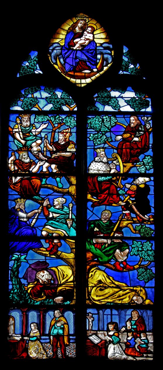 Okno w4 zobrazující Jesseho strom; dárci od French School