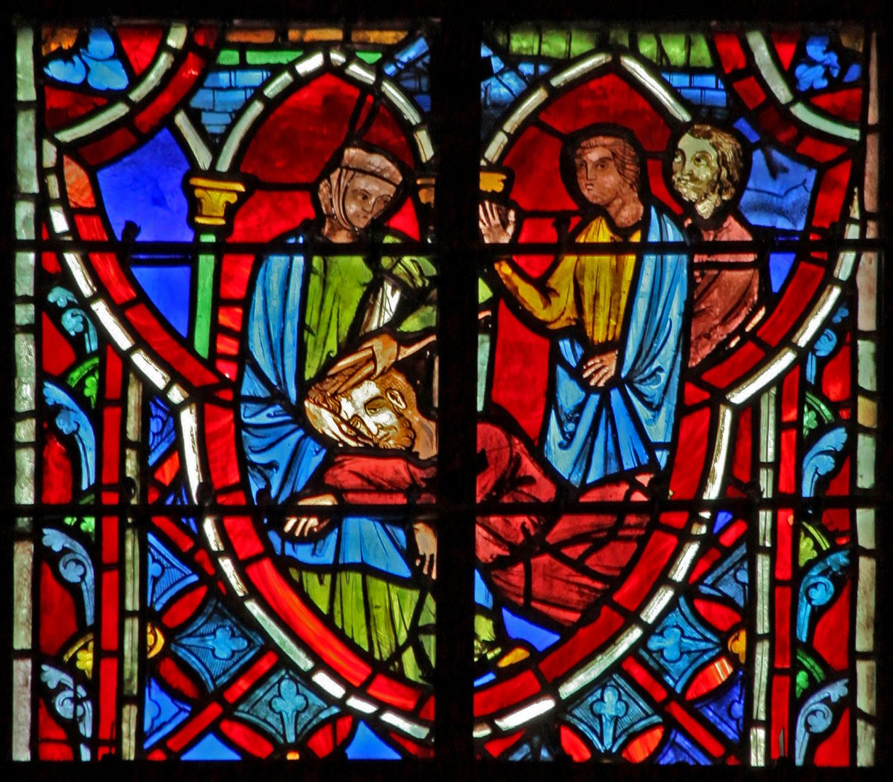 Window w5 Delilah ostříhá Samsonovi vlasy. Soudci XVI. 19 od French School