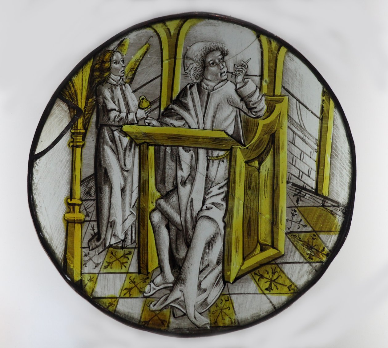 Okno w76 zobrazující svatého Matouše s jeho symbolickým andělem od French School