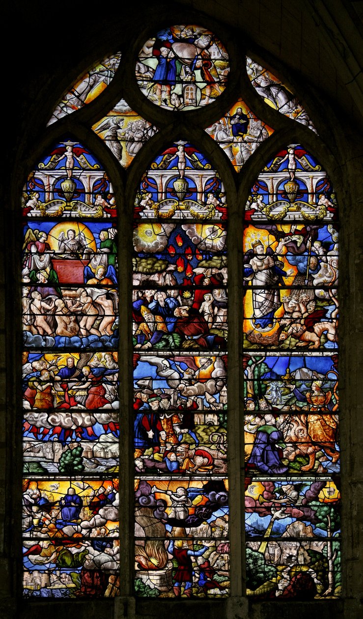 Okno w7 zobrazující St Johns Book of the Revelation od French School