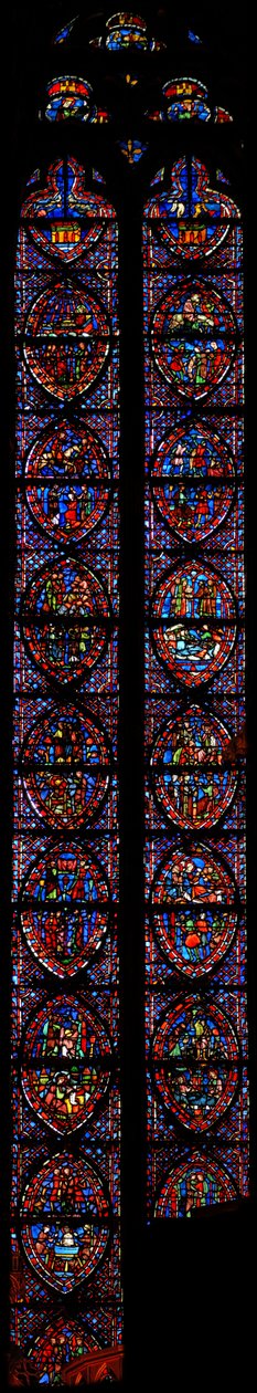 Window w7 Historie svatého Jana Evangelisty (L) a dětství Krista (R) od French School