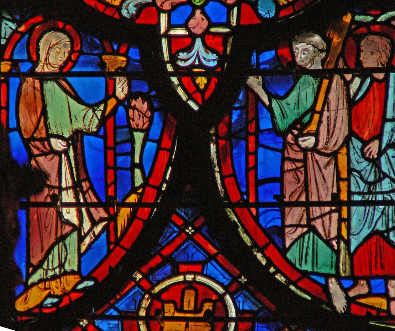 Window w8 the Resurrection: Mary Magdalene říká ostatním od French School
