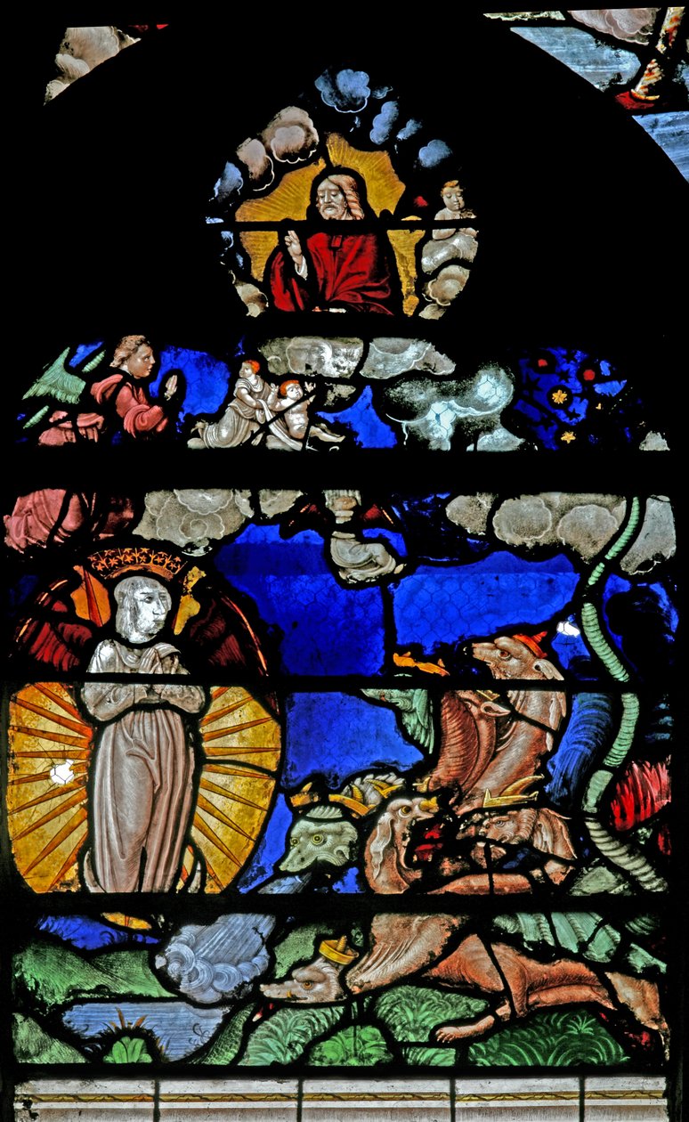 Okno w9 zobrazující scénu ze St Johns Book of the Revelation od French School