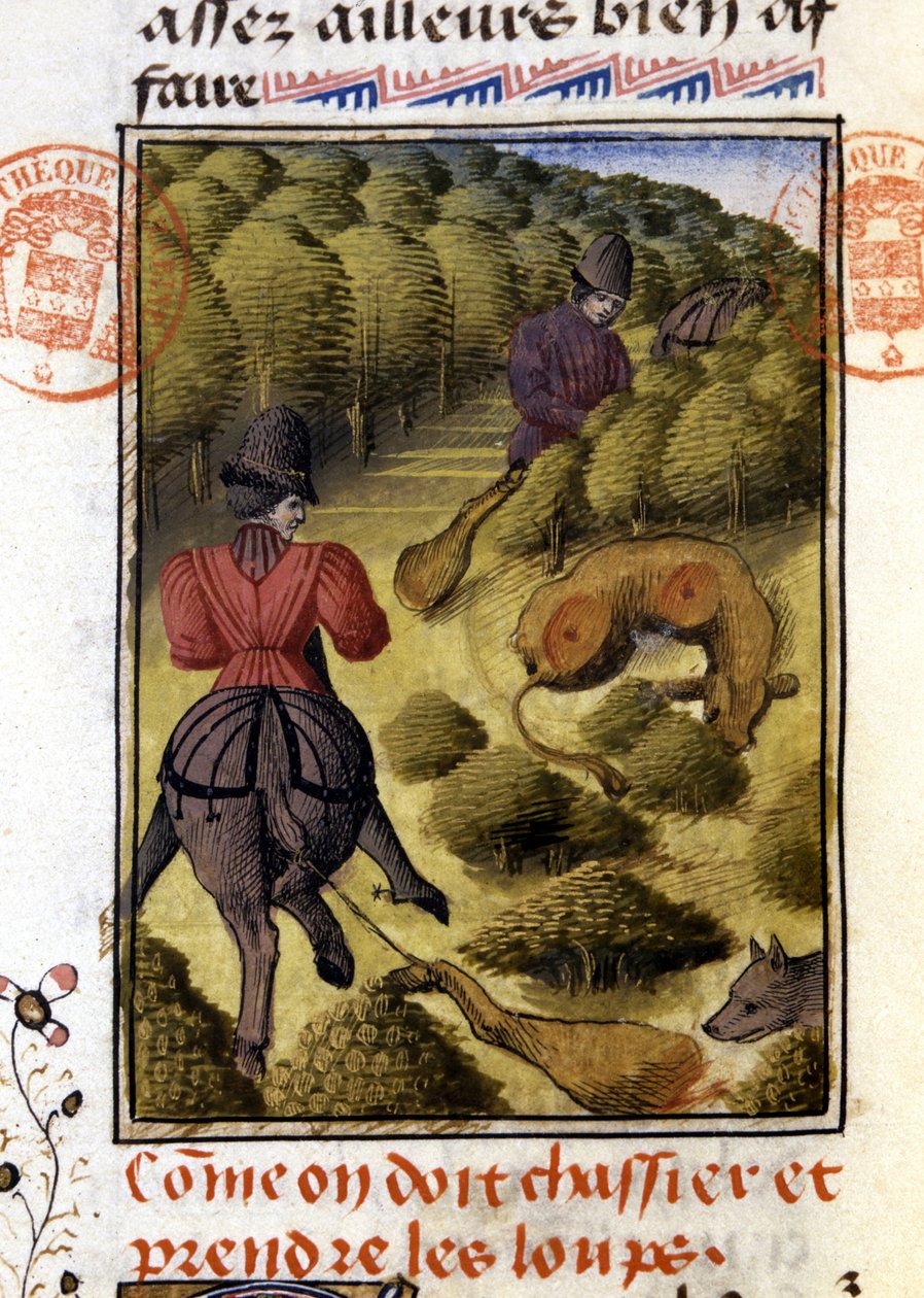 Wolf Hunt - v "" Lovecké knize Gastona Phoebuse, hraběte z Foix, lorda z Béarnu"" od French School