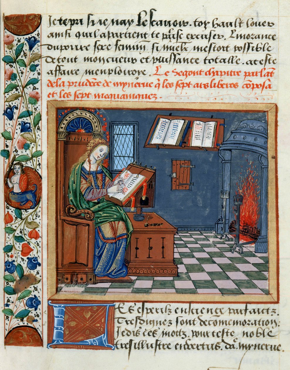 Žena osvětlující knihu prozíravých a nerozvážných od Catherine dAmboise, 1509 od French School