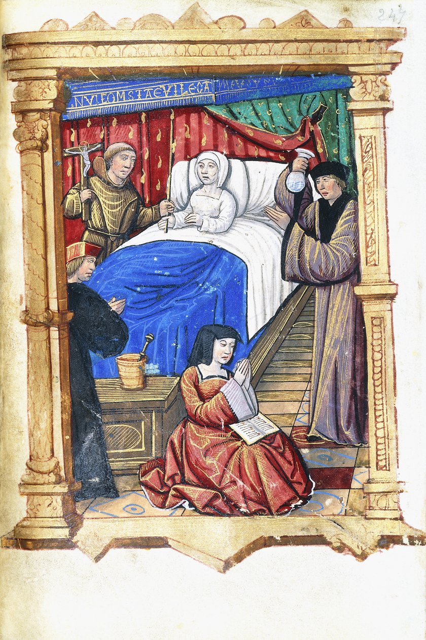 Žena ve scéně na smrtelné posteli s Janem Křtitelem, kolem 1475-1500 od French School