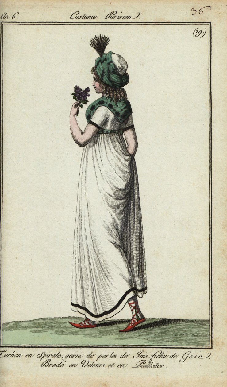 Žena v módě 1798 (ručně kolorovaná mědirytina) od French School