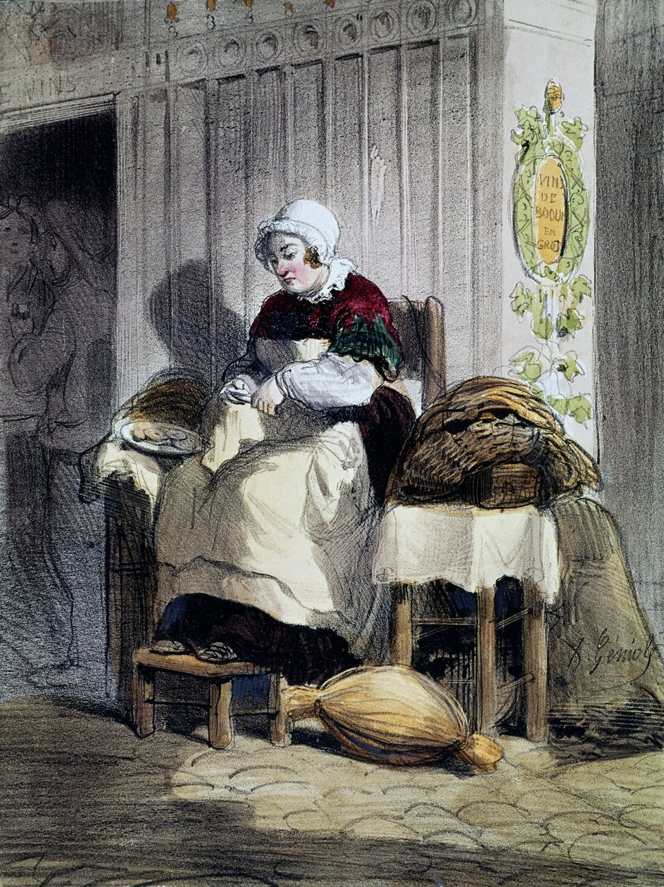 Žena otevírající ústřice (ecailliere), tisk ze série Women of Paris, Francie od French School
