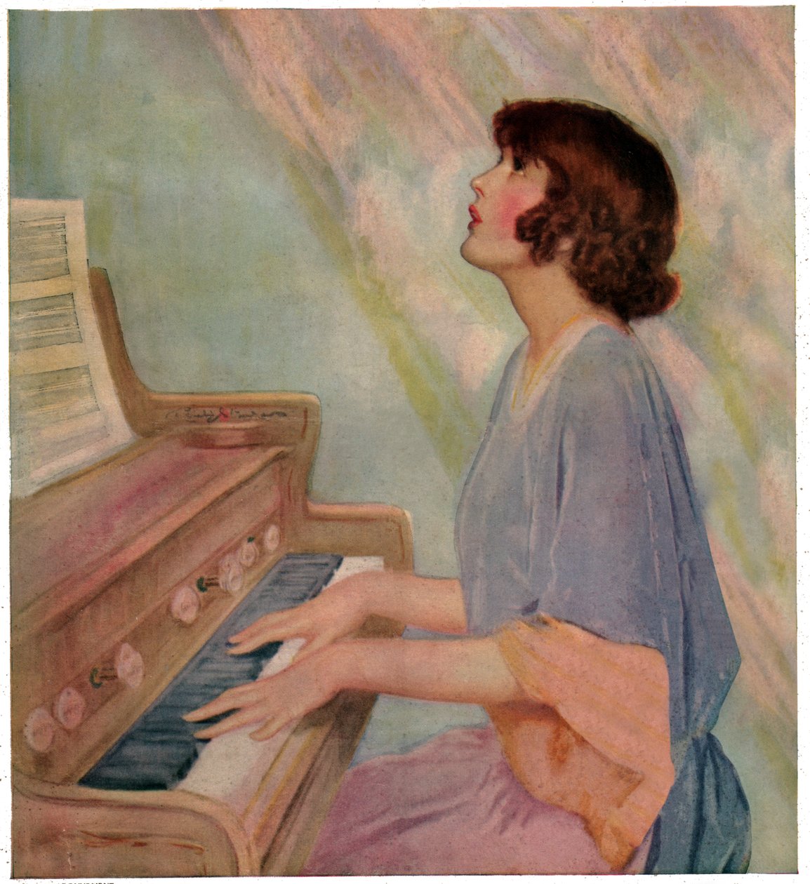 Žena hrající na varhany. 1924 (rytina) od French School