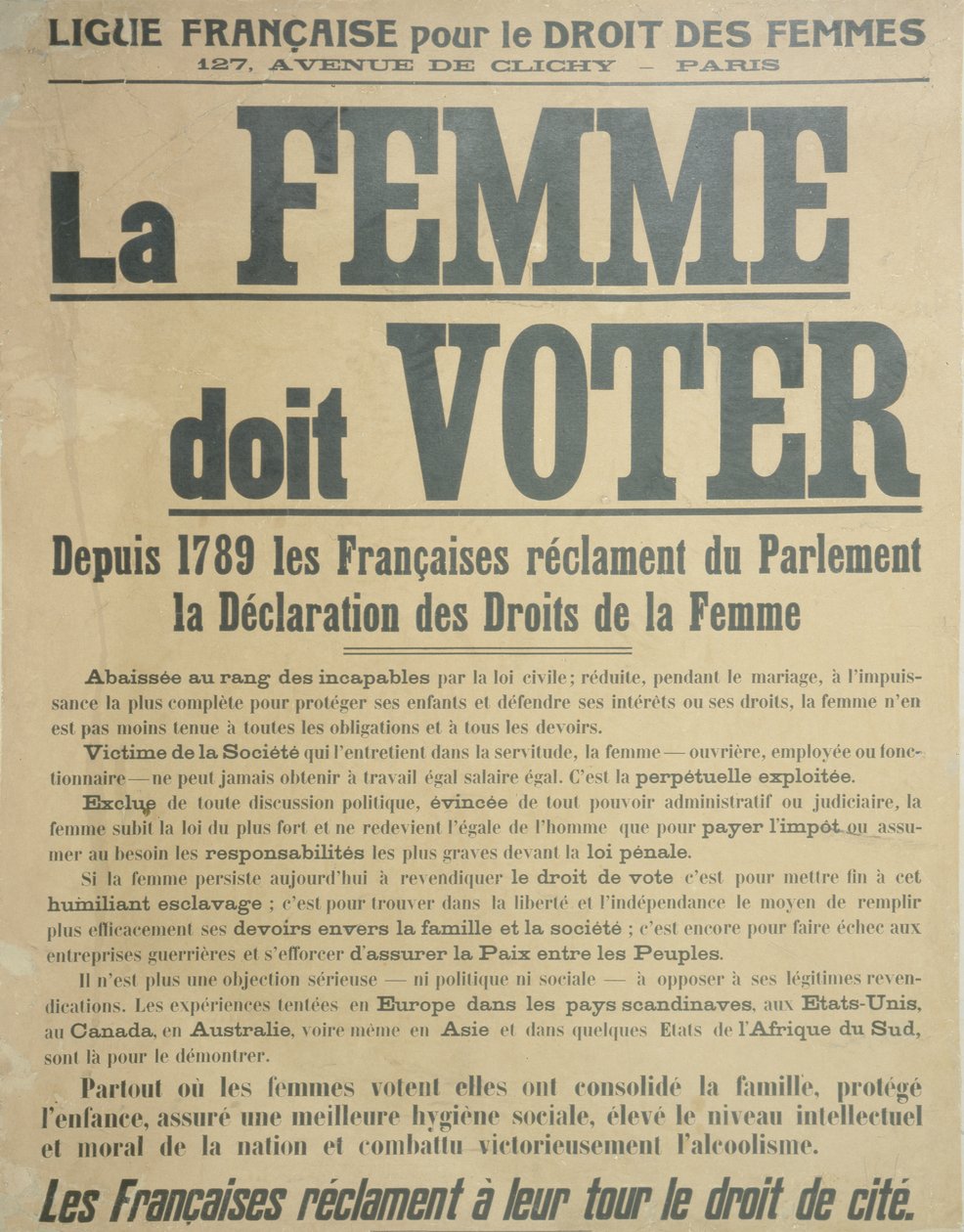 Ženy musí volit, plakát vybízející ženy k boji za volební práva, 1914 od French School
