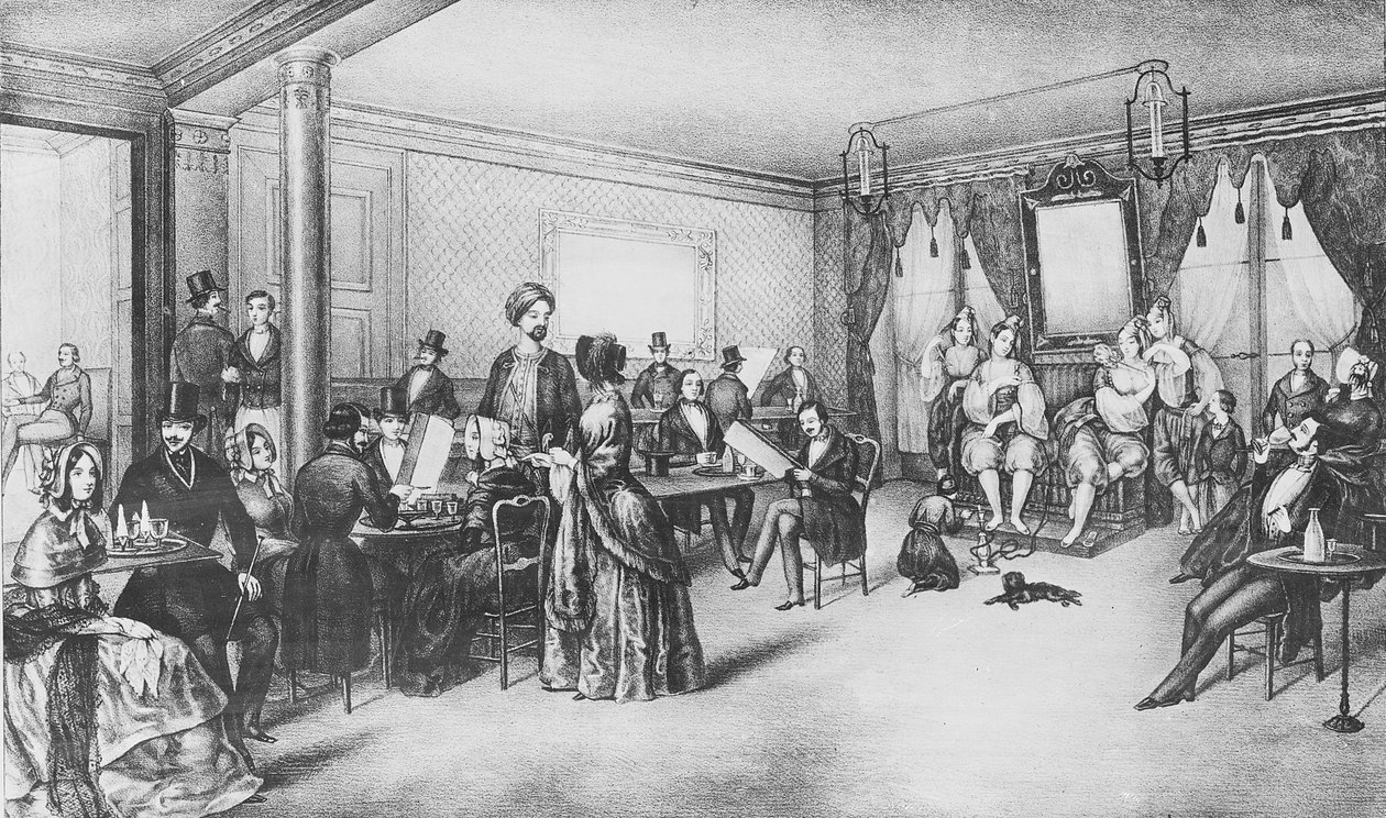 Ženy z Alžíru v pařížské kavárně, kolem roku 1860 (rytina) od French School