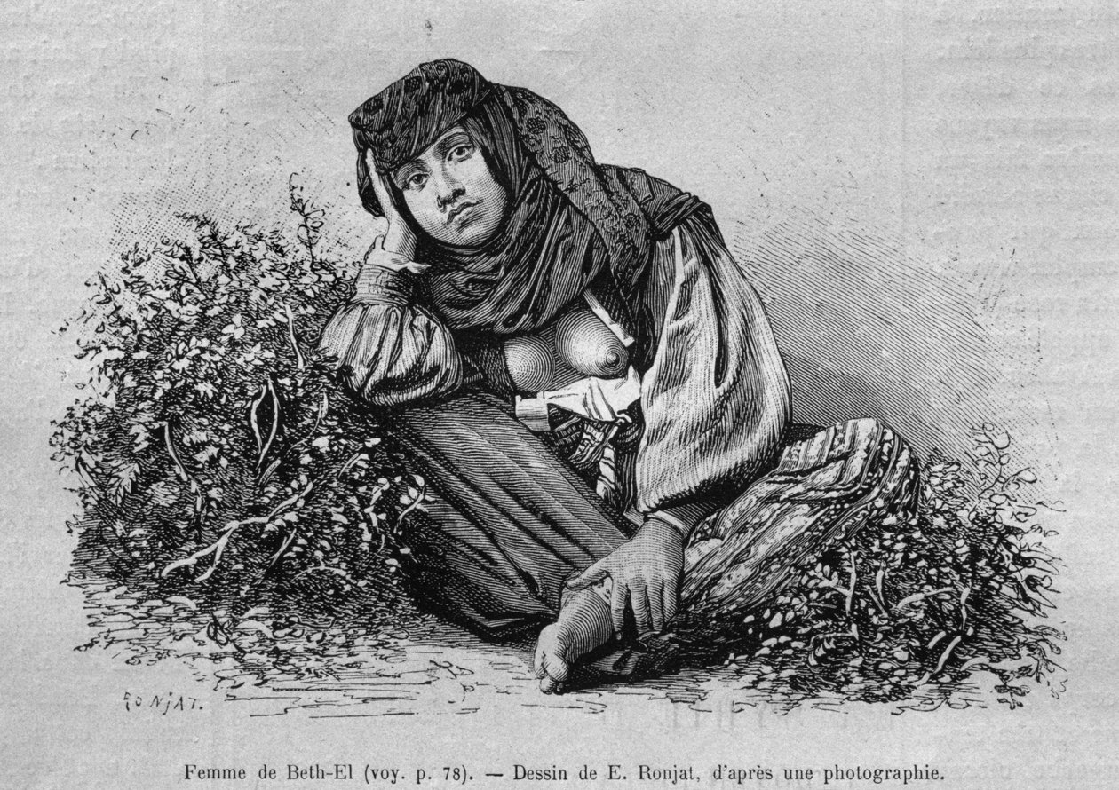 Ženy z Bet-Elu, dnes ze Sýrie. Cestuje po Fénicii, Libanonu a Judeji. 1875-1880 Louis Charles Emile Lortet, 1884 (č. rytina) od French School
