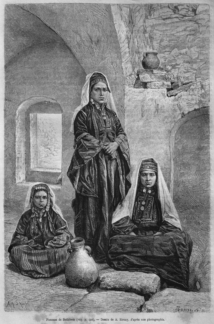 Betlémské ženy, dnes ze Sýrie. Cestuje po Fénicii, Libanonu a Judeji. 1875-1880 Louis Charles Emile Lortet, 1884 (č. rytina) od French School