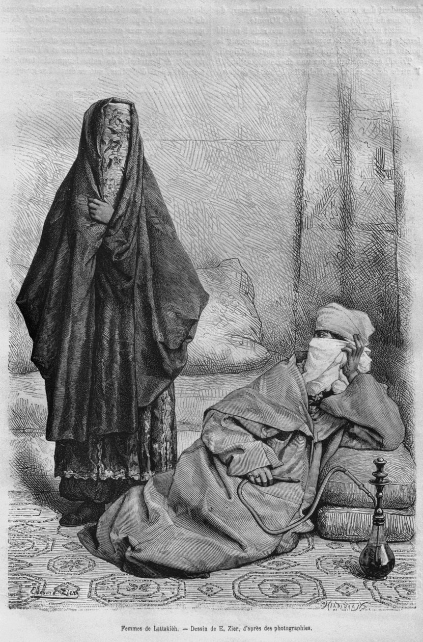 Ženy z Latakie, dnes ze Sýrie. Cestuje po Fénicii, Libanonu a Judeji. 1875-1880 Louis Charles Emile Lortet, 1884 (č. rytina) od French School