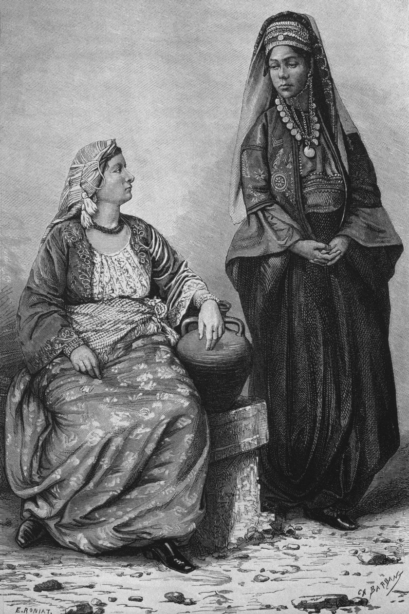 Ženy z Tripolisu, dnes ze Sýrie. Cestuje po Fénicii, Libanonu a Judeji. 1875-1880 Louis Charles Emile Lortet, 1884 (č. rytina) od French School